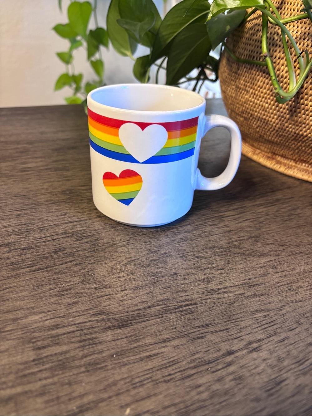 Vintage 1980s Russ Berrie Rainbow Heart Mug
